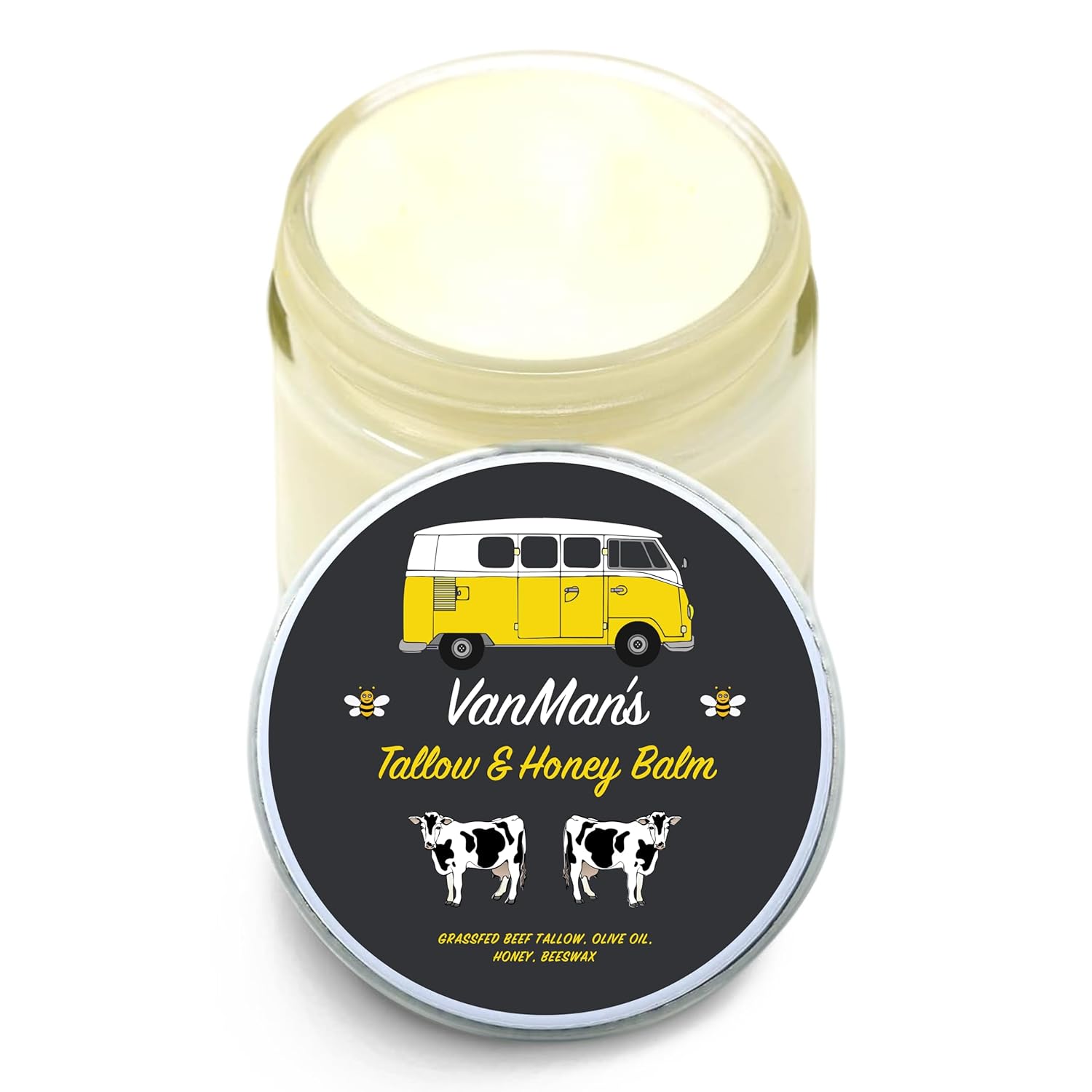 Vanman'S - Tallow And Honey Balm With No Added Scent Jumbo - Beef Tallow Face Moisturizer With Grass-Fed/Finished Beef Tallow For Skin, Organic Raw Honey And Beeswax, Cold Pressed Olive Oil - 6 Oz