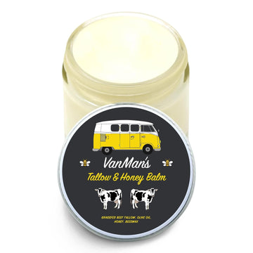 Vanman'S - Tallow And Honey Balm With No Added Scent Jumbo - Beef Tallow Face Moisturizer With Grass-Fed/Finished Beef Tallow For Skin, Organic Raw Honey And Beeswax, Cold Pressed Olive Oil - 6 Oz