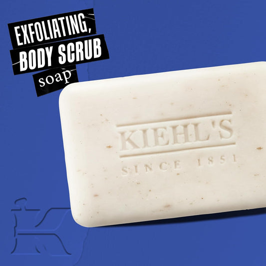 Kiehl'S Ultimate Man Body Scrub Exfoliating Bar Soap, Energizing Body Wash For Men’S Skin, Cleanses & Exfoliates Dirt And Oil, With Oat Bran & Pumice, Smooth Rough Skin - 7 Oz