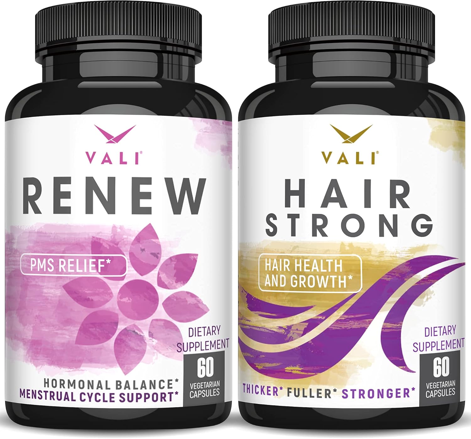 Vali Renew Pms Hair Strong Bundle - Pms Relief Supplement For Women’S Menstrual Cycle Vitamins & Herbal Support And Hair Health & Growth Vitamins For Healthier Hair Plus Skin And Nails