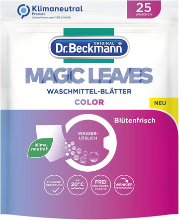 Dr. Beckmann Magic Leaves Colour Detergent Sheets, Pre-Dosed & Water-Soluble Wash Sheets, Space-Saving and Easy to Use (1)