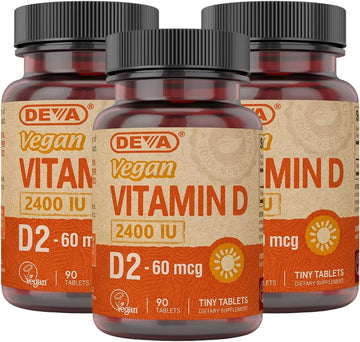 Deva Vegan Vitamin D2 60 Mcg 2400 Iu, Ergocalciferol Supplement With No Animal Ingredients, 90 Tablets (Pack Of 3)