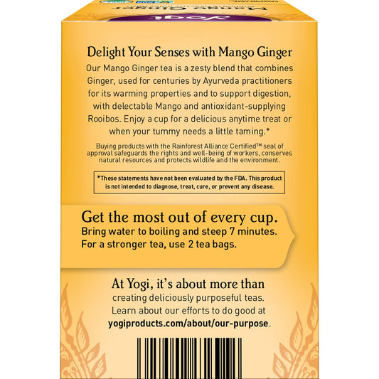 Yogi Tea Mango Ginger Tea - 16 Tea Bags Per Pack (6 Packs) - Organic Ginger Root Tea To Support Healthy Digestion - Contains Antioxidants - Includes Cinnamon Bark, Rooibos Leaf, Mango Flavor & More