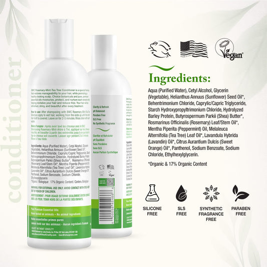 Beauty Without Cruelty Conditioner, Rosemary Mint Tea Tree – Aromatherapy Clarifying Hair & Scalp Treatment, Sls-Free, Vegan-Friendly & Cruelty-Free, 16 Oz