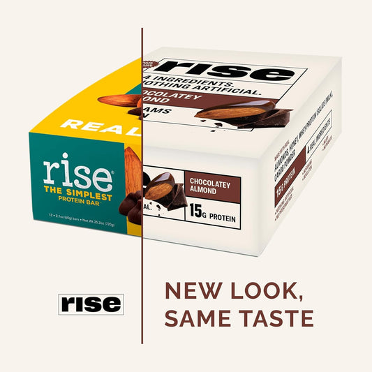 Rise Whey Protein Bars - Chocolatey Almond | Breakfast Bar & Protein Snack 15G Protein 5G Fiber Just 4 Whole Food Ingredients Gluten-Free Soy Free