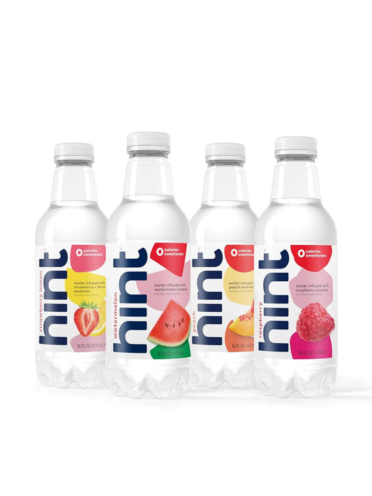 Hint Water Red Variety Pack, 3 Bottles Each Of: Peach, Raspberry, Watermelon, And Strawberry Lemon, Zero Calories, Zero Sugar And Zero Sweeteners, 16 Fl Oz (Pack Of 12)