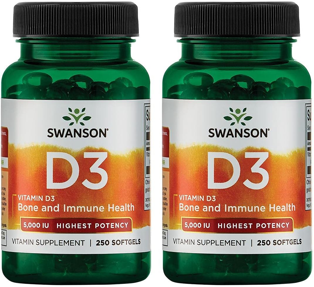 Swanson Vitamin D3 - Vitamin Supplement Promoting Bone Health & Immune System Support - Natural Support For Calcium Distribution & Absorption - (250 Softgels) 2 Pack