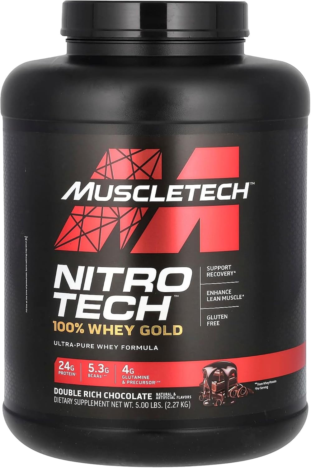 Muscletech Whey Protein Powder (Double Rich Chocolate, 5Lb) - Nitro-Tech Whey Protein Isolate Smoothie Mix For Lean Muscle & Fast Recovery - 24G Of Whey Gold Protein For Women & Men - Gluten-Free