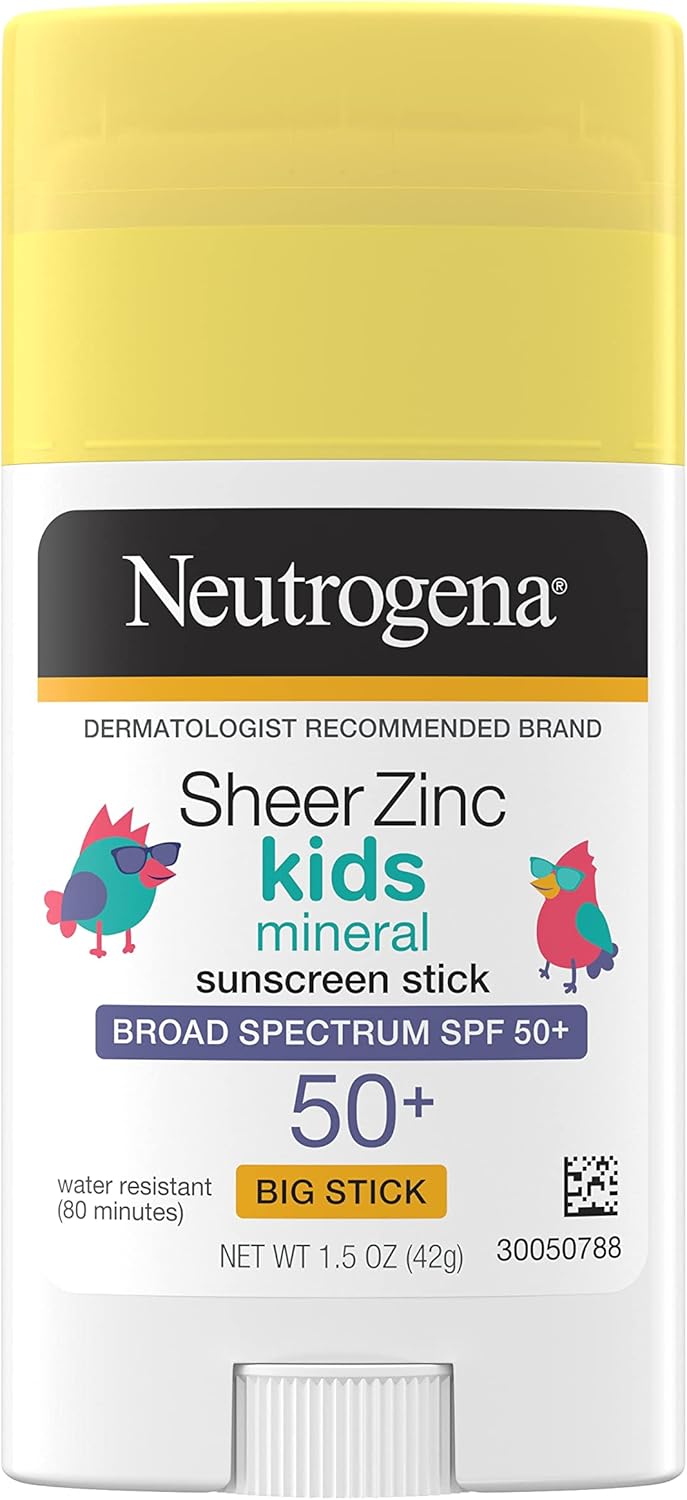 Neutrogena Sheer Zinc Oxide Kids Mineral Sunscreen Stick, Broad Spectrum Spf 50+ & Uva/Uvb Protection & Water Resistant With Residue-Free, No-Mess Application, Oil- & Paraben-Free, 1.5 Oz