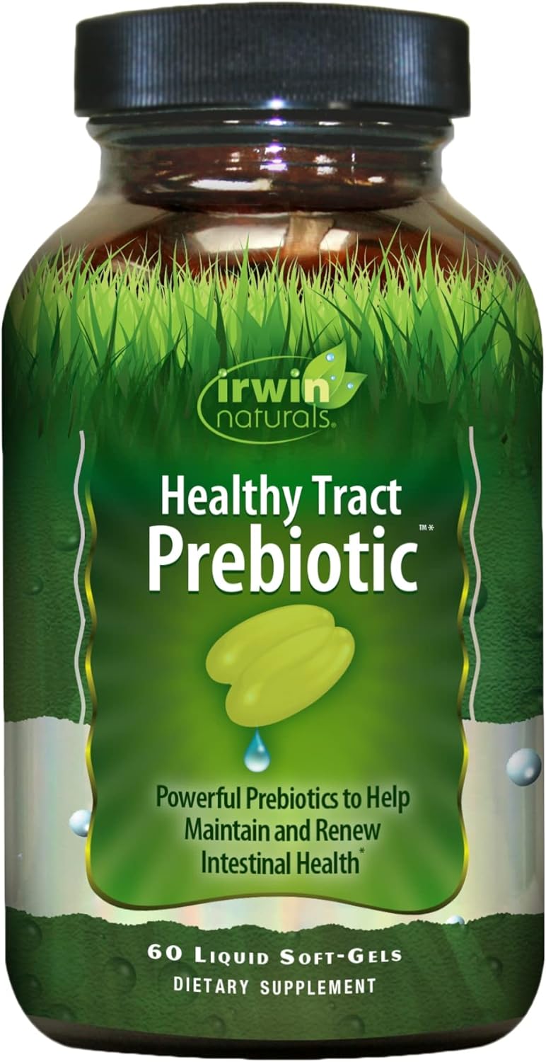Irwin Naturals Healthy Tract Prebiotic - Powerful Daily Digestive Health Support & Probiotic Boost - Promotes Growth Of Healthy Bacteria, Intestinal Health & Gut Balance - 60 Liquid Softgels