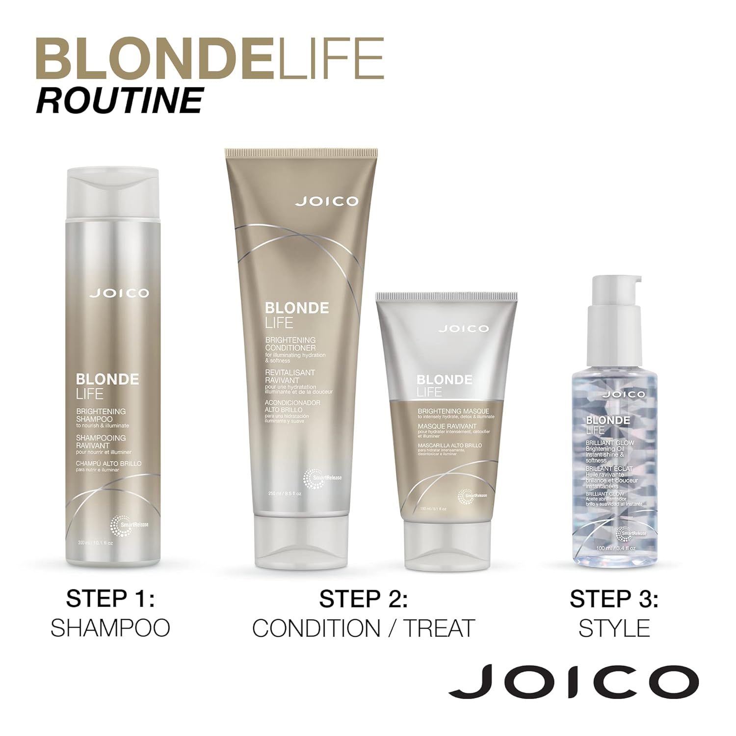 Joico Blonde Life Brilliant Glow Brightening Oil | For Blonde Hair | Tame Frizz | Boost Shine & Brilliance | Add Softness & Smoothness | With Monoi & Tamanu Oil | 3.4 Fl Oz : Beauty & Personal Care