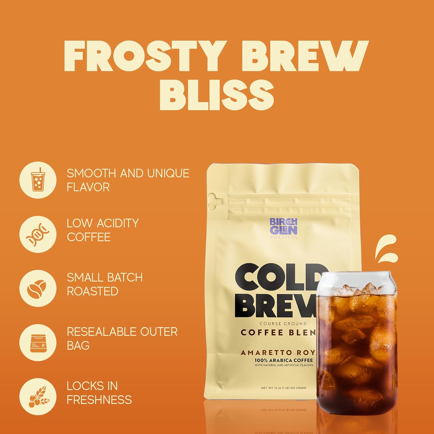 Birch Glen Roasters Cold Brew Coffee | Flavored Coarse Ground Coffee | Medium Roast | Artisanal Roasting | 100% Arabica |1 Lb Bag | Banana Foster