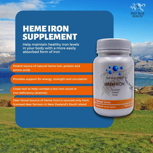New Zealand Heme Iron Supplement - 1000Mg X 90 Soft Gel Capsules - Iron Deficiency Supplement For Anemia - Deer Blood W/ Ferrous Fumarate - Supports Energy, Strength And Circulation For Men And Women