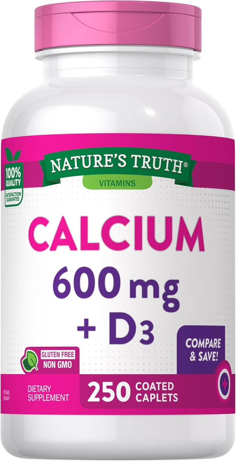 Nature'S Truth Calcium 600Mg With Vitamin D3 | 250 Tablets | Calcium Carbonate Supplement | Vegetarian, Non-Gmo & Gluten Free