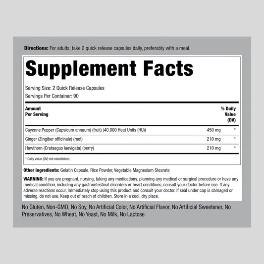 Piping Rock Cayenne Pepper Capsules | 180 Count | Capsicum Annuum | Plus Ginger and Hawthorn Berry | Herbal Supplement | Non-GMO, Gluten Free