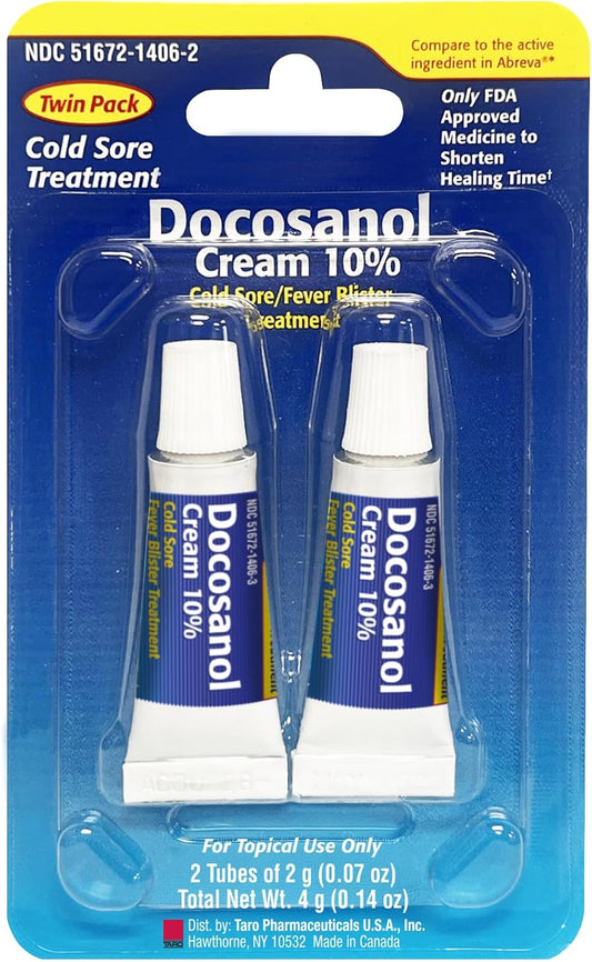 Taro Cold Sore & Fever Blister Treatment - Fast-Acting Docosanol 10% Cream - Cold Sore & Fever Blister Treatment For Lips, Anti-Itch Formula For Effective Relief And Healing - 0.07 Oz (2 Tube)