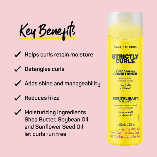 Marc Anthony Frizz Sealing Conditioner, Strictly Curls - Curly Hair Conditioner With Shea Butter & Vitamin E For Hydration & Frizz-Free Shine - Sulfate Free & Color Safe For Dry Damaged Hair - 12.9 Oz