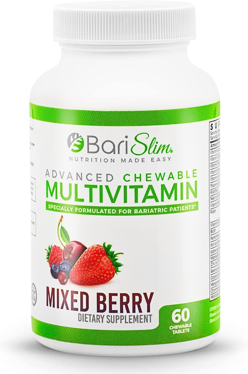Advanced Chewable Bariatric Multivitamin Tablets - Bariatric Vitamin and Supplement for Post Bariatric Surgery Including Gastric Bypass & Gastric Sleeve | Mixed Berry (60 Count)