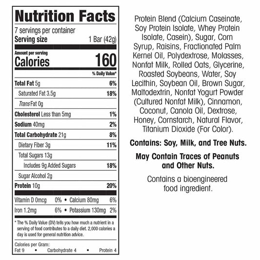 WonderSlim Protein Snack Bar, Oatmeal Cinnamon Raisin, 10g Protein, Gluten Free (7ct)