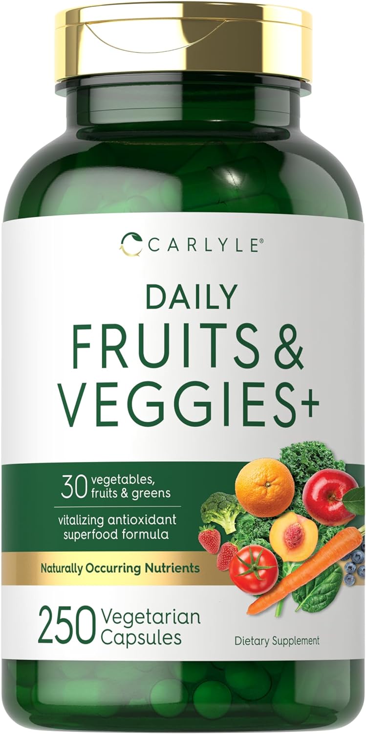 Carlyle Fruits and Veggies Supplement | 250 Capsules | Made with 30 Fruits and Vegetables | Vegetarian, Non-GMO, Gluten Free Superfood Formula