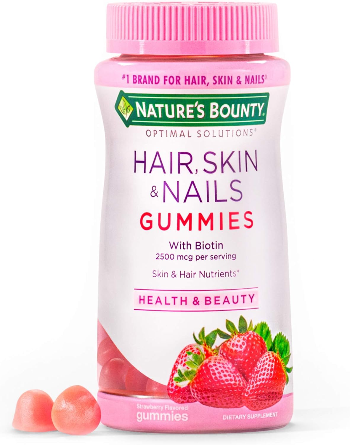 Nature'S Bounty Hair Skin And Nails Vitamins With Biotin & Vitamin C Optimal Solutions, Hair Skin And Nails Gummies - Strawberry Flavored, 80 Gummies (3 Pack ) 80 Count