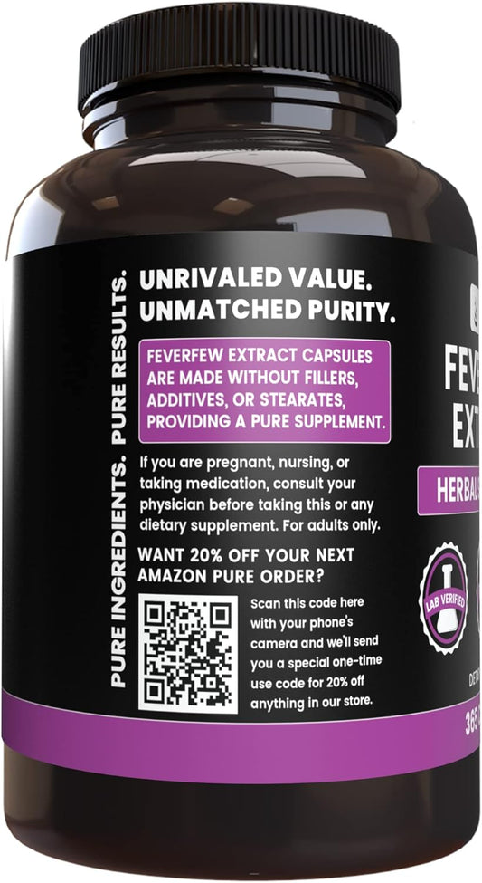 Pure Original Ingredients Feverfew Extract (365 Capsules) No Magnesium Or Rice Fillers, Always Pure, Lab Verified