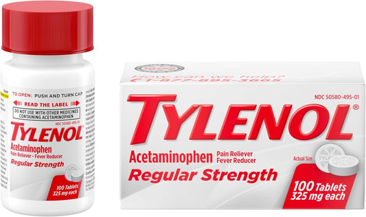 Tylenol Regular Strength Tablets, Acetaminophen Pain Reliever & Fever Reducer, 100 Ct