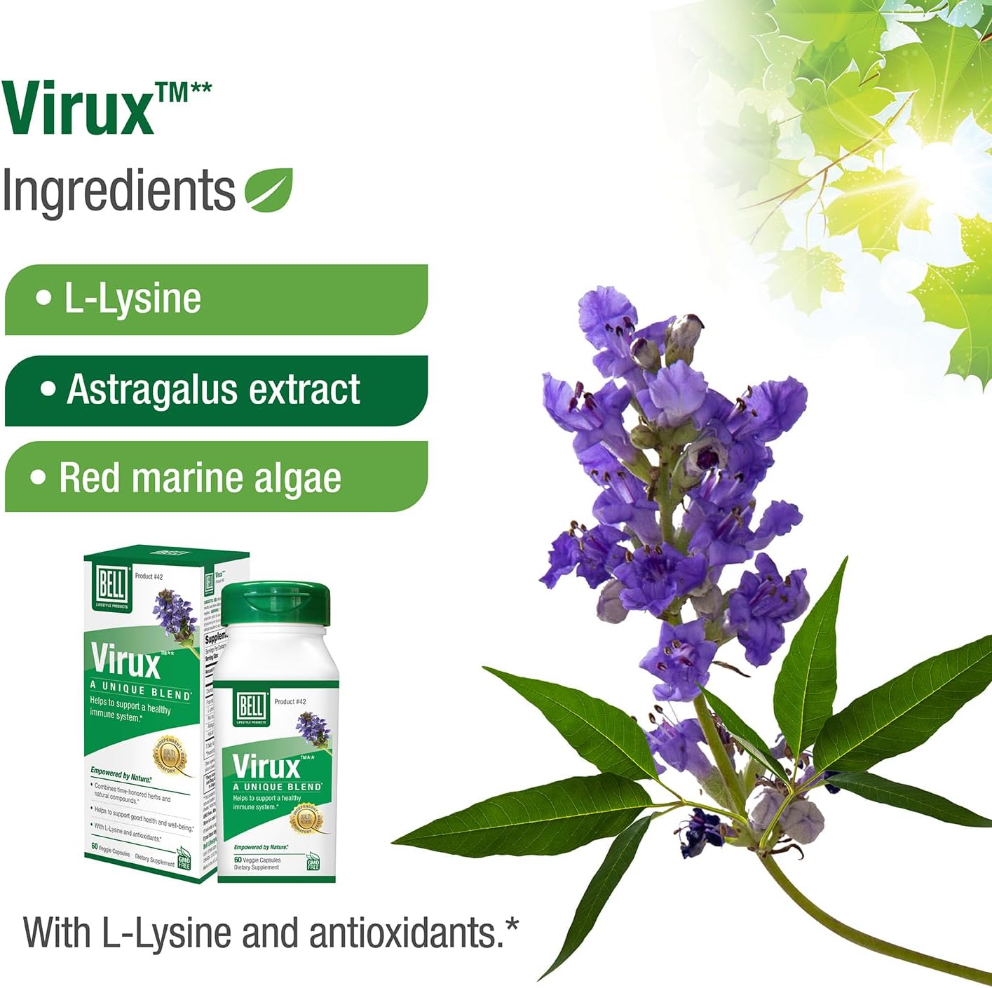 Bell Virux™ L Lysine And Red Marine - Natural Herbal Blend, Unique Supplement To Boost The Immune System- Lysine 1000Mg Capsules : Health & Household