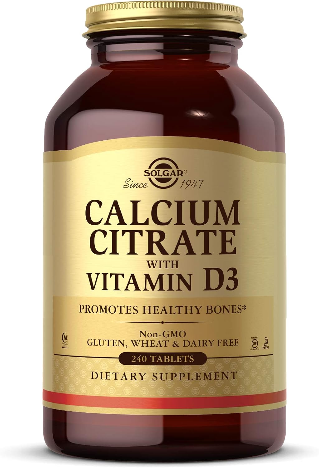 Solgar Calcium Citrate With Vitamin D3, 240 Tablets - Promotes Healthy Bones & Teeth, Supports Musculoskeletal & Nervous Systems - Non-Gmo, Gluten Free, Dairy Free, Kosher, Halal - 60 Servings