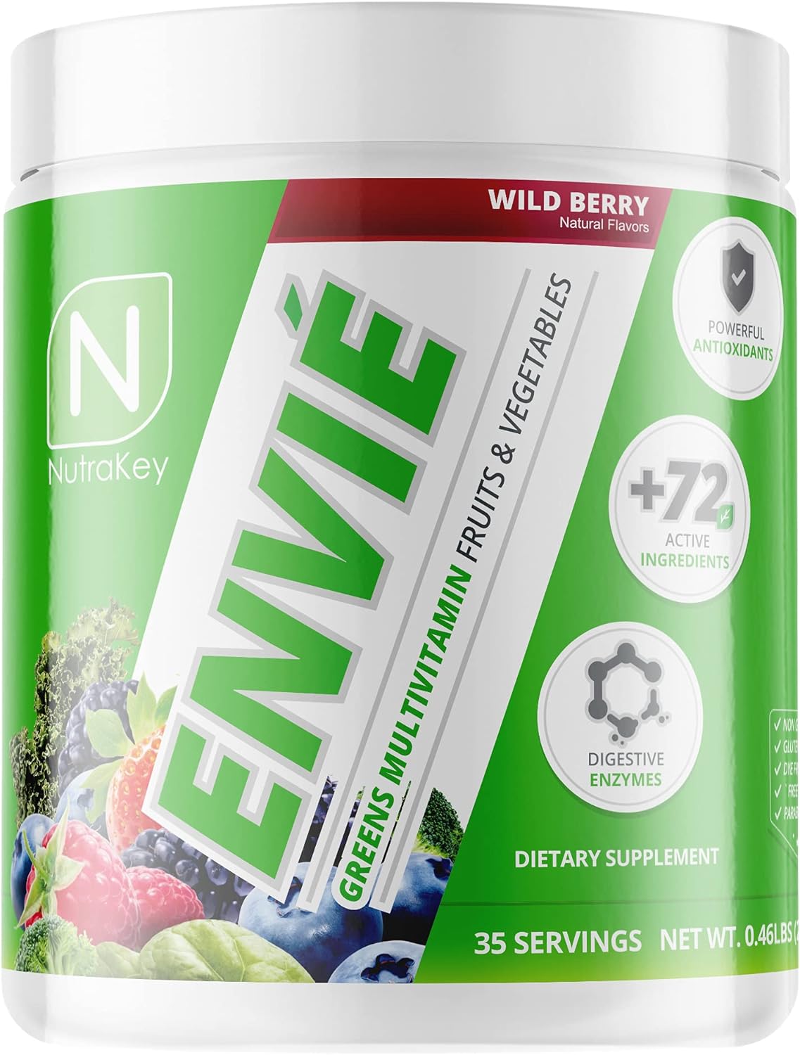 Nutrakey Envie Multivitamin Powder, Keto Multivitamin For Men And Women, Fruits, Greens, Antioxidants, Digestive Enzymes, Amino Acids, Vitamin B Organic Powder (Wild Berry, 210G)