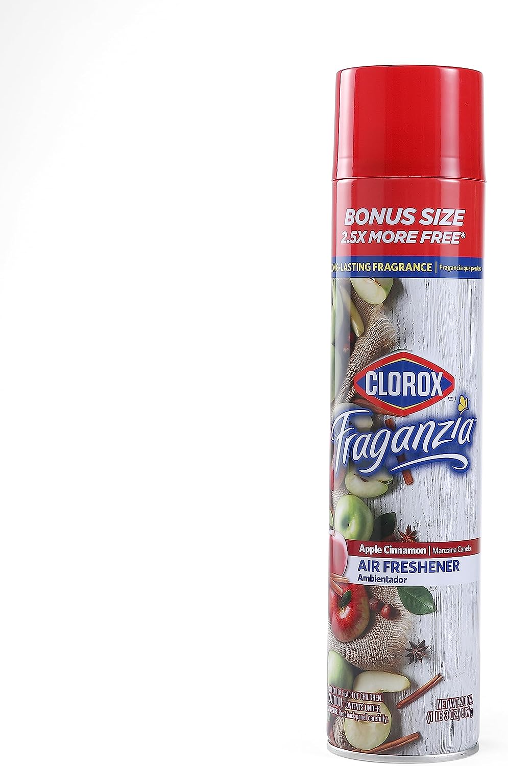 Clorox Fraganzia Aerosol Air Freshener in Apple Cinnamon Scent, 20oz Bonus Size | Long-Lasting Air Freshener Spray | 20 Oz Bonus Size | Room Air Freshener