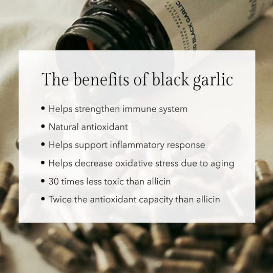 Aged Black Garlic Capsules - Garlic Pills - Less Odor - 60 Capsules - Allium Sativum Supplement - More Effective Than Allicin