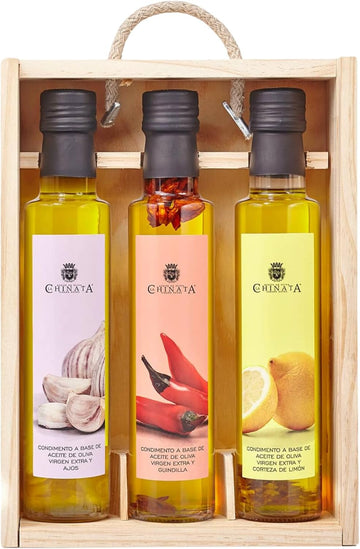 Three Flavoured Extra Virgin Olive Oils In A Presentation Case By La Chinata