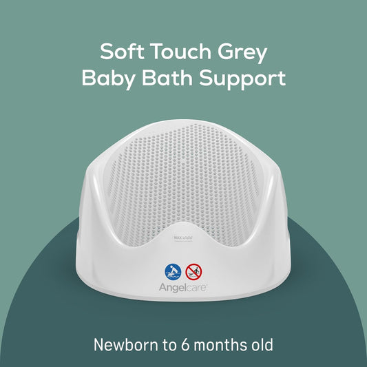 Angelcare Soft Touch Baby Bath Support -Grey- Water Level Indicator, Non-Slip, Comfortable & Safe For Newborns & Infants Up To 6 Months