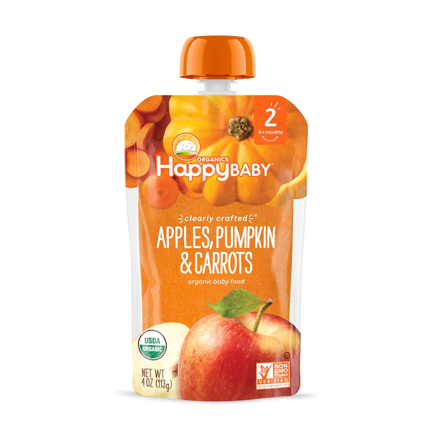 Happy Baby Organics Clearly Crafted Stage 2 Baby Food Apples, Pumpkin & Carrots, 4 Ounce Pouch (Pack of 16) : Baby