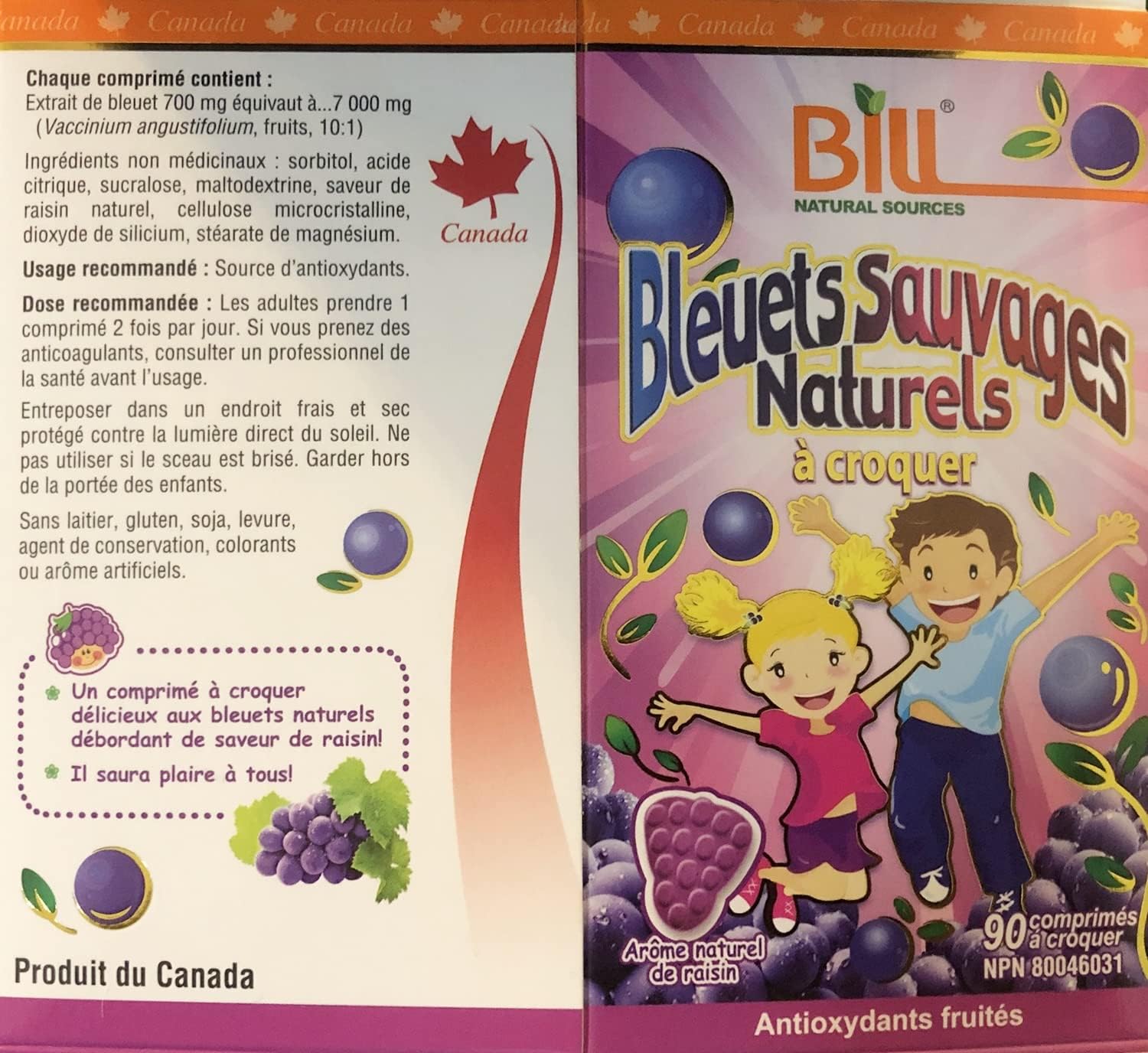 Bill Natural Wild Blueberry 90 Chewable Tablets (Two Bottles)