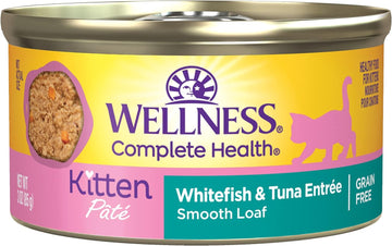 Wellness Complete Health Grain-Free Wet Canned Cat Food, Natural Ingredients, Made With Real Meat, All Breeds, Smooth Pate (Kitten, Whitefish, 3-Ounce Can, Pack Of 24)