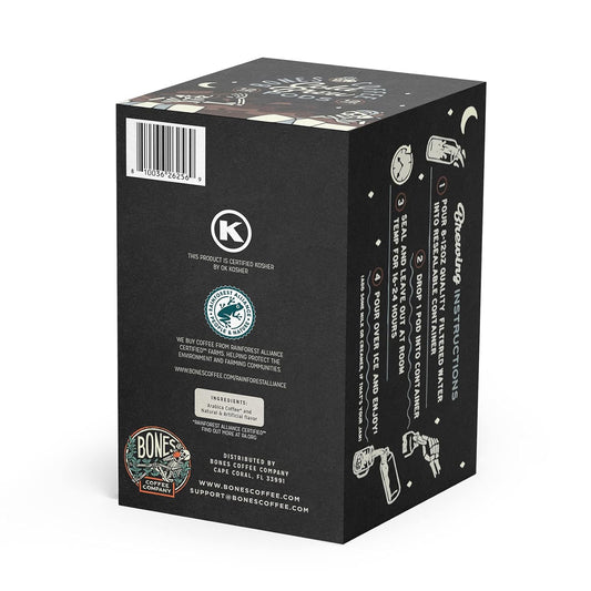 Bones Coffee Company Mint Invaders Cold Brew Coffee Pods Mint Chocolate Flavor | 12 ct Single-Serve Pods Medium Roast Low Acid Coffee Pods | Cold Brewing Flavored Coffee Gift | Just Add Water