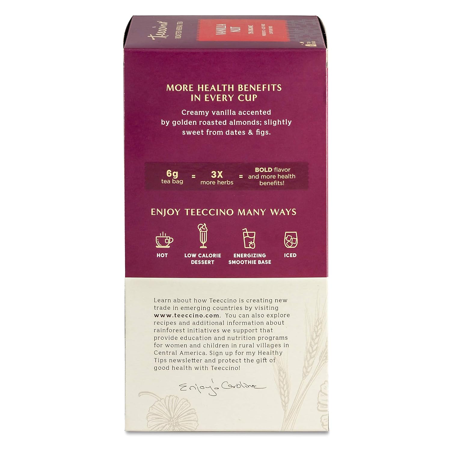 Teeccino Vanilla Nut Herbal Tea - Rich & Roasted Herbal Tea That’S Caffeine Free & Prebiotic For Natural Energy, 25 Tea Bags