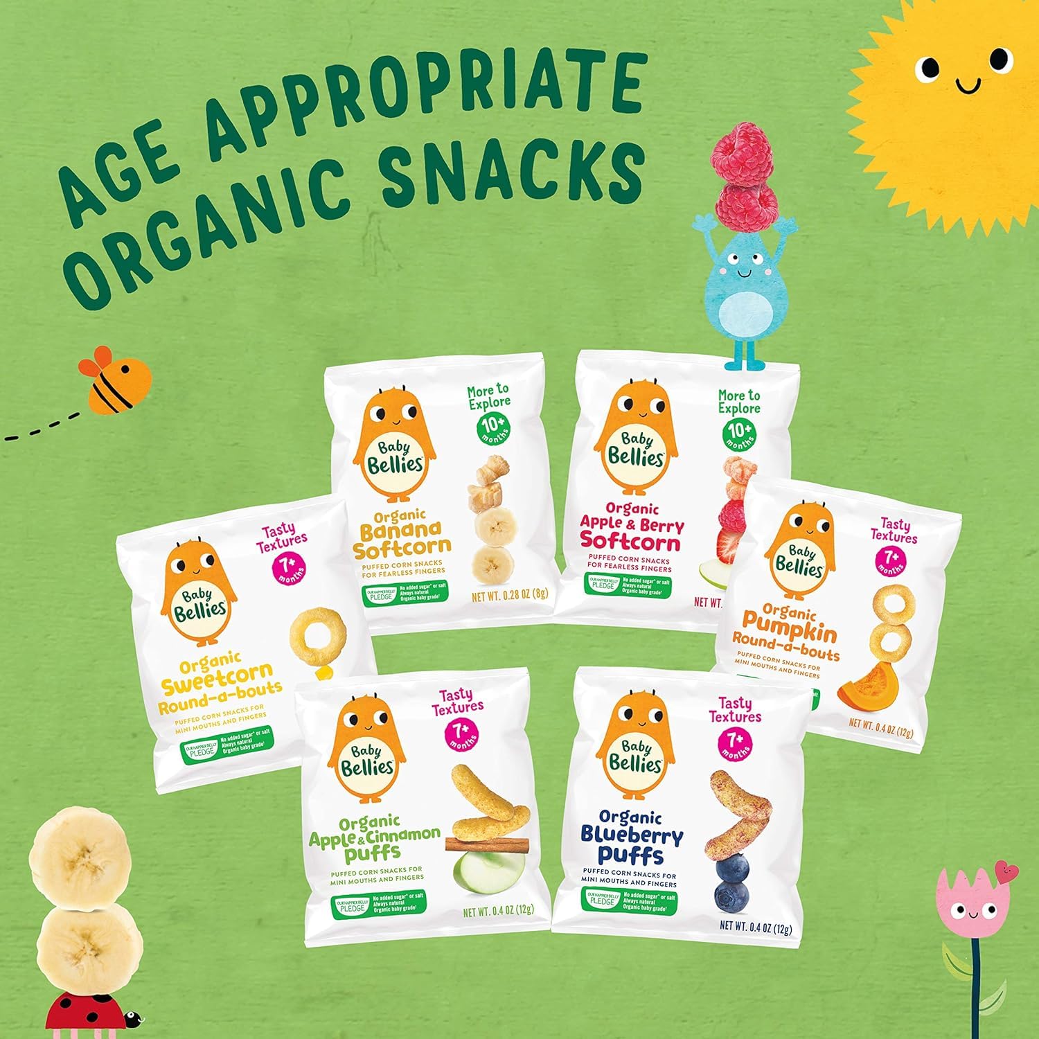 Little Bellies Organic Softcorn Baby Snack Puffs, Apple & Berry, Individual Snack Packs (Pack of 18) : Everything Else