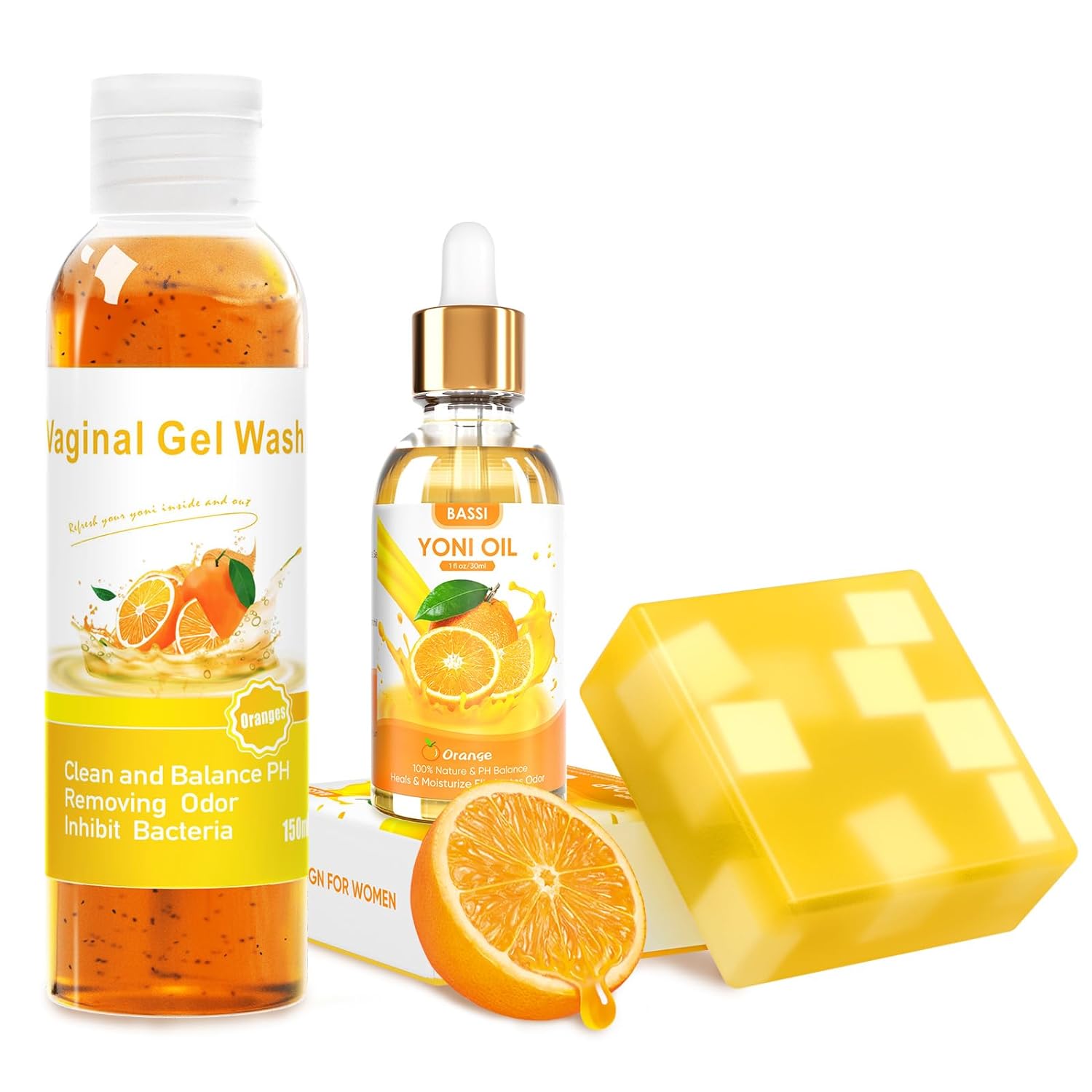 Yoni Soap & Yoni Oil & Feminine Wash Set for Women, Yoni Wash for Vaginal Ph Balance Remove Odor Moisturizing, Orange 1 Fl.Oz Feminine Oil & 5.07 Fl.Oz Vaginal Wash 3.53 OZ Yoni Soap Bar