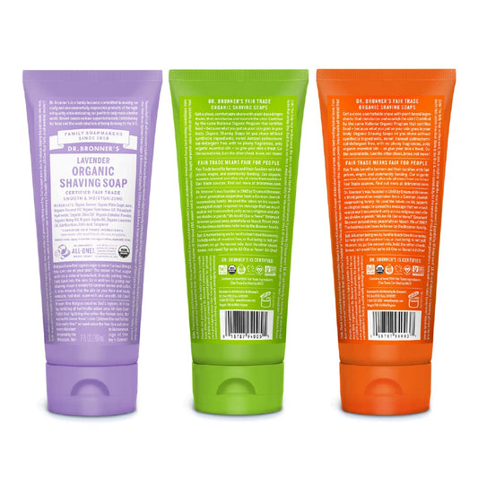 Dr. Bronner's - Organic Shaving Soap Variety Pack - Lavender, Tea Tree, & Lemongrass, Certified Organic, Sugar & Shikakai Powder, Moisturizes, Use on Face, Underarms, & Legs (7oz, 3-Pack)