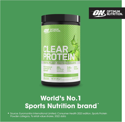 Optimum Nutrition Clear Protein 100% Plant Protein Isolate, Vegan And Sugar-Free High Protein Powder With Bcaas, Made From Pea Protein Isolate, Muscle Support & Repair, Juicy Peach, 10 Servings, 280 G