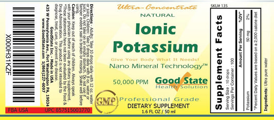 Good State Liquid Ionic Minerals - Potassium Ultra Concentrate - (10 Drops Equals 50 Mg) (100 Servings Per Bottle) Dietary Supplement 1.6 Fl.Oz/50Ml