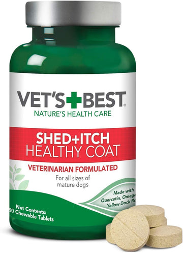 Vet's Best Healthy Coat Shed & Itch Relief Dog Supplements | Relieve Dogs Skin Irritation and Shedding Due to Seasonal Allergies or Dermatitis | 50 Chewable Tablets