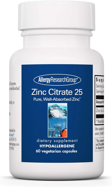 Allergy Research Group - Zinc Citrate 25 mg - Immune, Mood, Bone Suppo