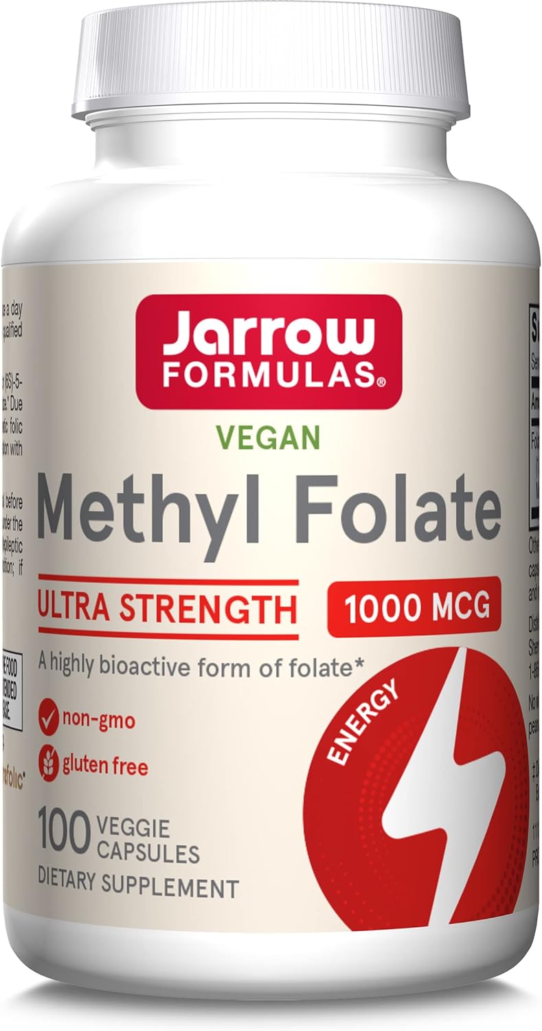 Jarrow Formulas Methyl Folate 1000 Mcg - 100 Veggie Caps - Highly Biologically Active Form Of Folate - 4Th Generation Folic Acid Technology - 100 Servings