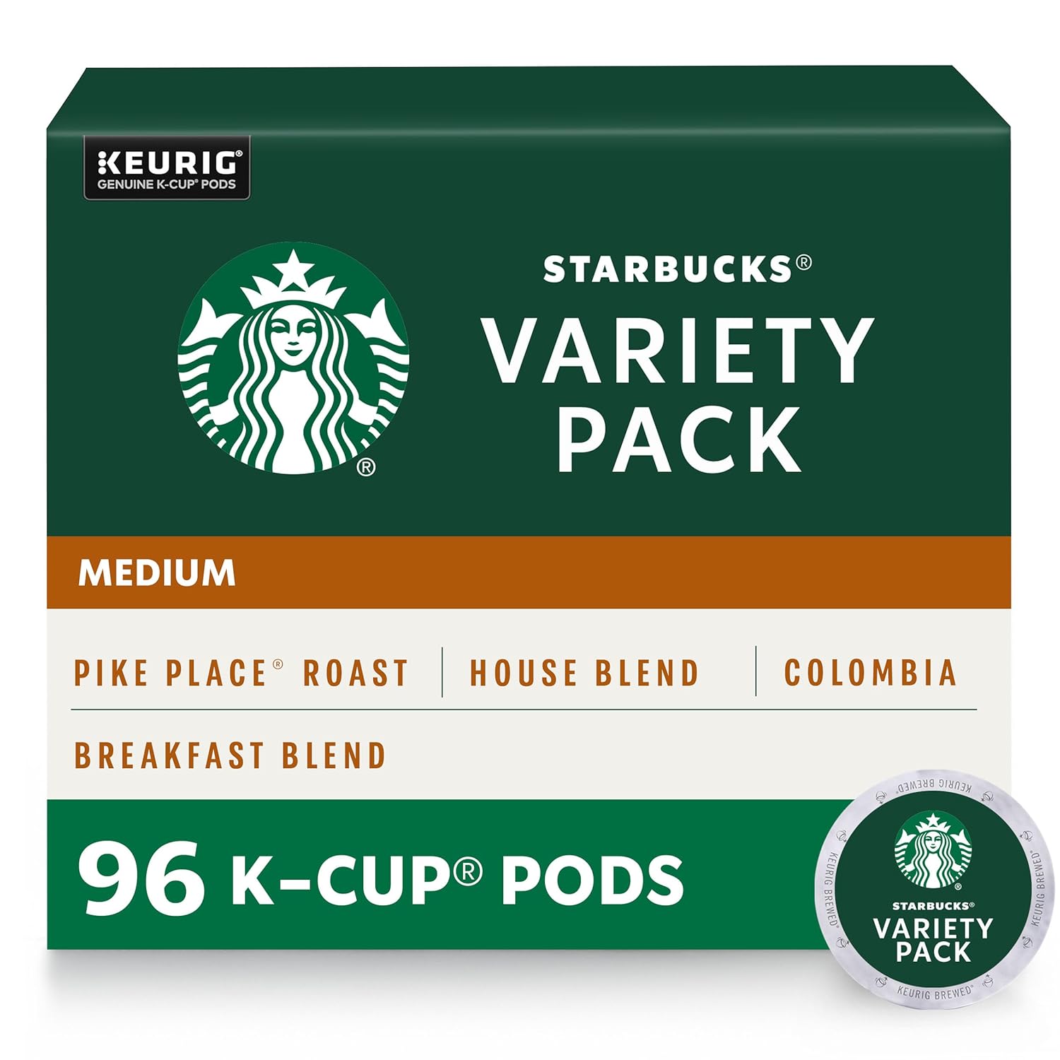 Starbucks K-Cup Coffee Pods—Medium Roast Coffee—Variety Pack—100% Arabica—1 Box (96 Pods)