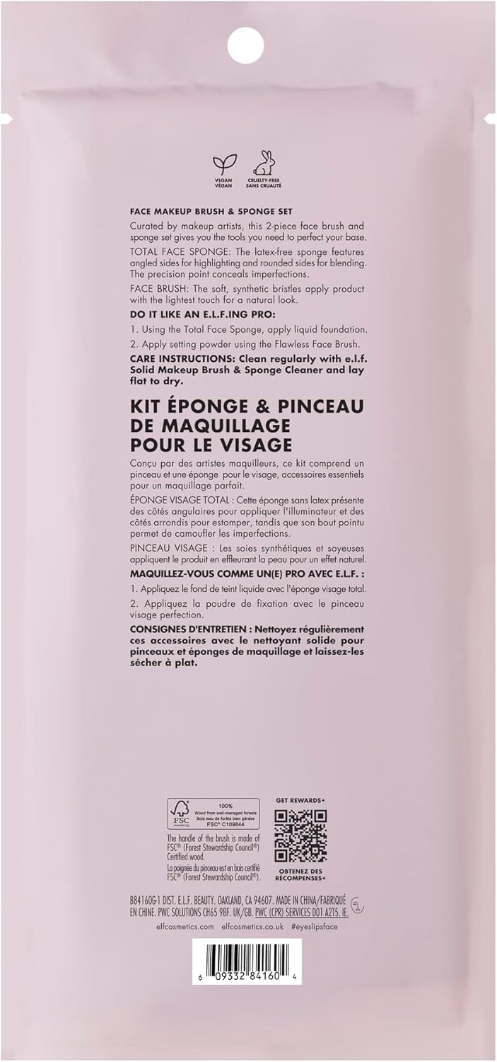 e.l.f. Complexion Brush & Sponge Duo, 2-Step Face Sponge & Makeup Brush Kit For Creating A Flawless Complexion, Vegan & Cruelty-Free : Amazon.co.uk: Beauty
