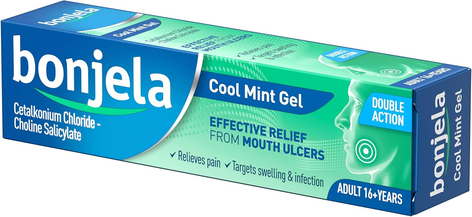 Bonjela Adult Gel 15g - Mint Oral Pain Relief For Mouth Ulcers, Cold Sores, Dentures - Fast 3-Minute Action, Fights Infections, Medication For Quick Comfort